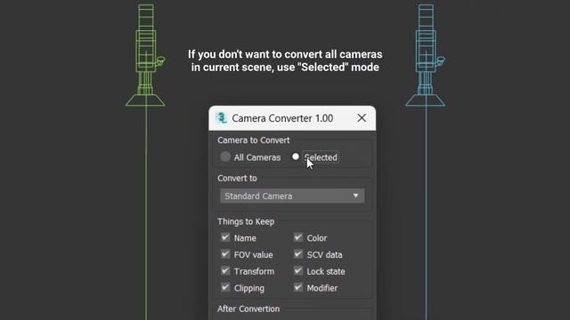 Camera Converter 1.00 — Convert from Fstorm, Corona, Vray, Standard and Physical Camera to Another смотреть онлайн