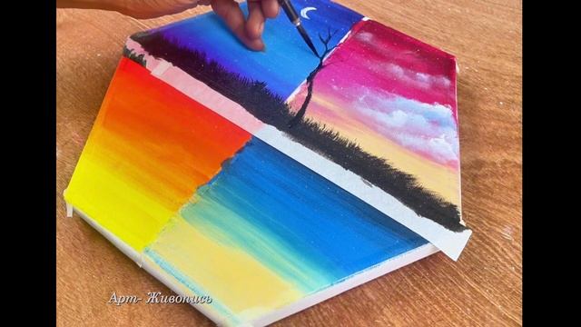 Живопись акрилом 4 сезона на одном холсте смотреть онлайн