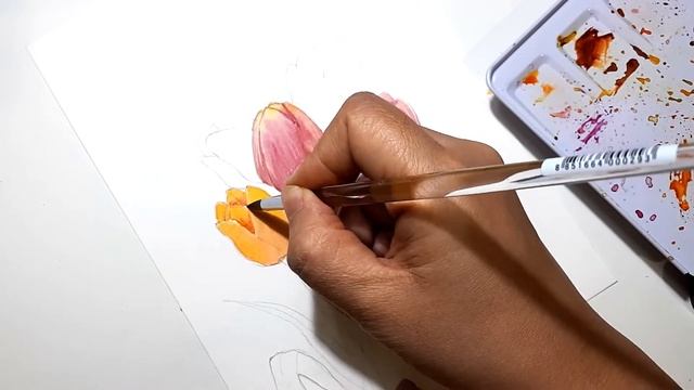 Watercolor painting : TULIPS เทคนิคสีน้ำ "ดอกทิวลิป" MUNGYO PROFESSIONAL WATER COLOUR 48 PANs Set смотреть онлайн