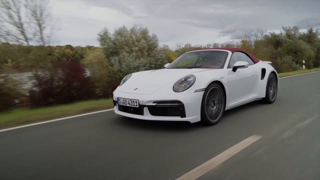 Porsche 911 Turbo Cabriolet Carrara White 992 Driving