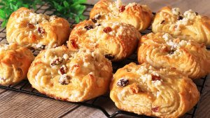 Тесто как облако! Нежные, слоеные булочки с изюмом! Просто и очень вкусно, выпечка к чаю