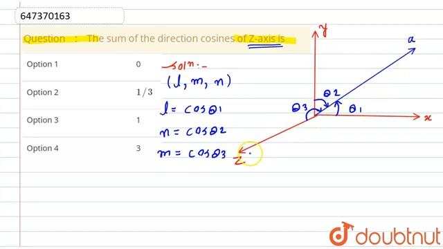 The sum of the direction cosines of Z-axis is | CLASS 14 | 3-D GEOMETRY | MATHS | Doubtnut смотреть онлайн