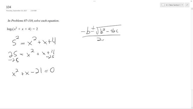 log5(x^2 + x + 4) = 2 смотреть онлайн