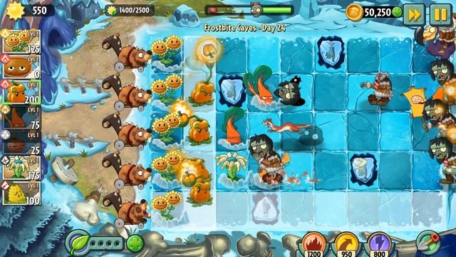 Plants Vs  Zombies 2 - Frostbite Caves Day 24 [Plants Lvl 1 & No Premium]
