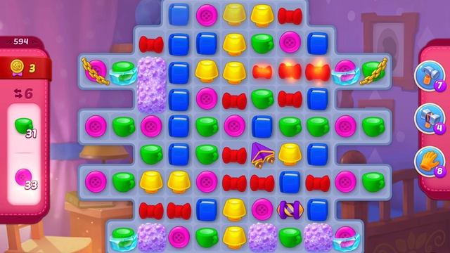 HomeScapes Level 594 No Boosters (16 Moves)