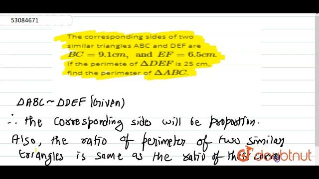 The corresponding sides of two similar triangles ABC and DEF are `BC=9.1 cm, and EF=6.5cm смотреть онлайн