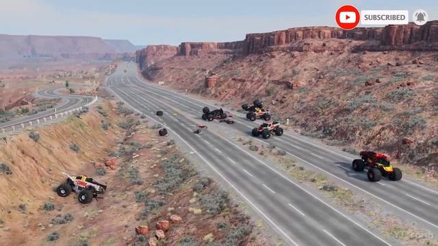 Мультик Грузовики-монстры против огромного лежачего полицейского - BeamNG.Drive смотреть онлайн