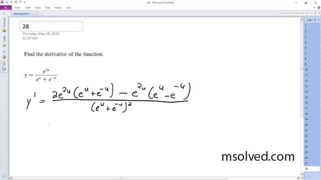 y = e^(2u)/(e^u + e^-u), Find the derivative of the function. смотреть онлайн