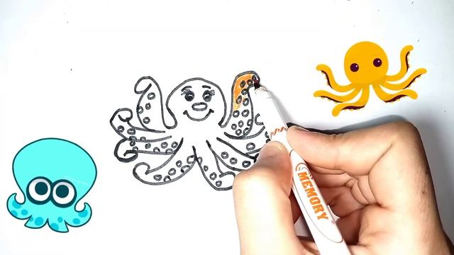 How to draw and color an octopus/Cómo dibujar y colorear pulpo/Как нарисовать и раскрасить осьминог смотреть онлайн