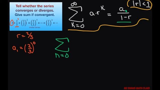 Determine whether series converges or diverges. Find sum. 1+2/3+ (2/3)^2+ (2/3)^3 +…+(2/3)^n
