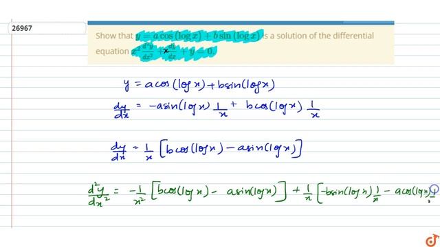 JEE MAINS 2018 Show that `y=acos(logx)+bsin(logx)`
is a solution of the differential equation `x... смотреть онлайн