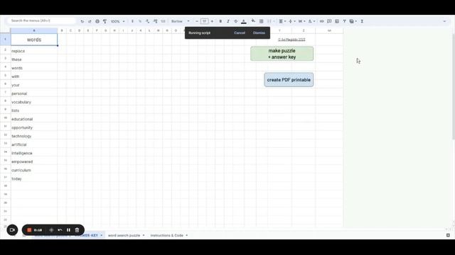 Word Search Generator Google Sheets Template Demo