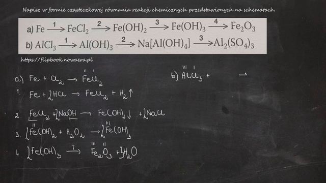 Napisz W Formie Cząsteczkowej Równania Reakcji... A) Fe→FeCl₂ →Fe(OH)₂→Fe(OH)₃→Fe₂O₃