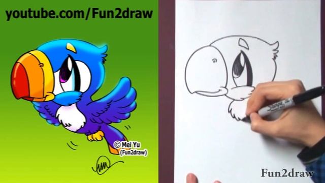 How to Draw a Cartoon Bird - How to Draw a Toucan - Draw Animals - Fun2draw (Online Art Lessons) смотреть онлайн