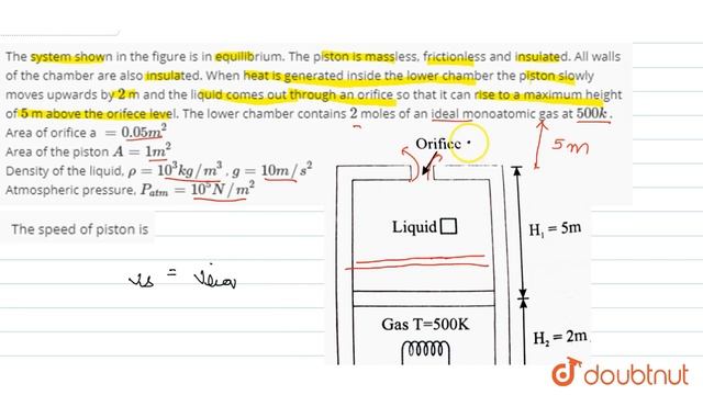 The system shown in the figure is in equilibrium. The piston is massless, frictionless and insulate смотреть онлайн
