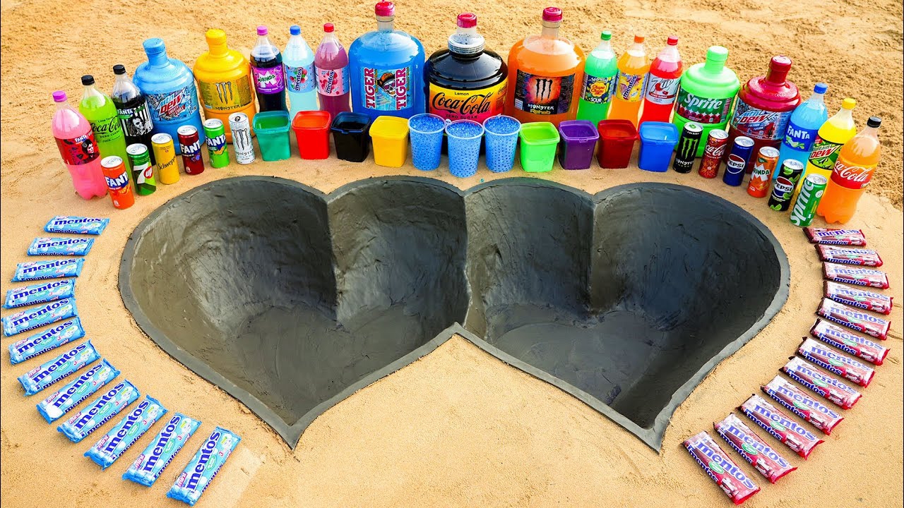 Как сделать два сердца из цемента, гигантскую кока-колу, монстра, тигра, гору роса против ментоса смотреть онлайн