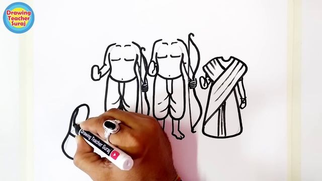 श्री राम जी, सीता जी, लक्ष्मण जी और हनुमान जी का ड्राइंग इससे आसान नहीं बनाया जा सकता। ये वादा हैं।