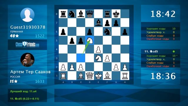 Chess Game Analysis: Артем Тер Сааков - Guest31930378 : 1-0 (By ChessFriends.com) смотреть онлайн
