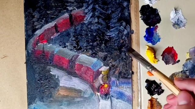 Winter landscape in oil. Painting for beginners.#christmasart #oilpainting #arttutorial смотреть онлайн
