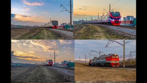 Поезда Казанского направления в красивый закат