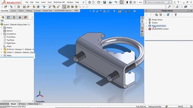 Solidworks 2020 Assembly 40 mm. Pipe Clamper смотреть онлайн