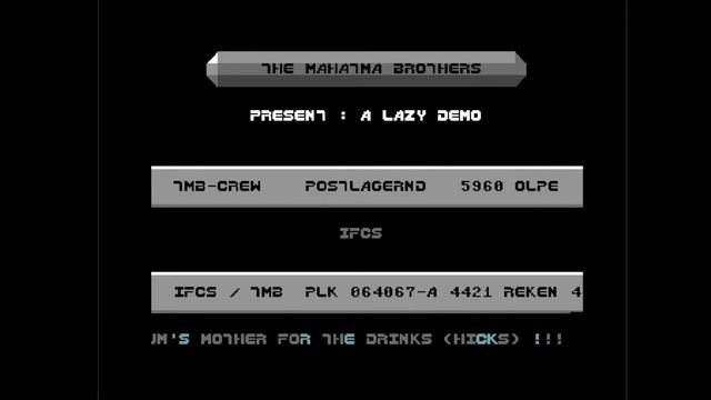 C64 One File Demo: A Lazy Demo by The Mahatma Brothers 1988 смотреть онлайн