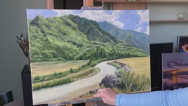 Как нарисовать реалистичные горы. Бесплатный пошаговый мастер класс. Живопись маслом. Оксилайт арт. смотреть онлайн