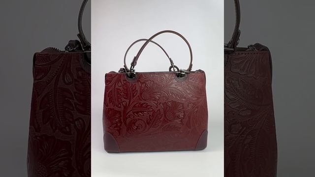 Женская бордовая сумка из натуральной тисненой кожи, M&Marie, Италия