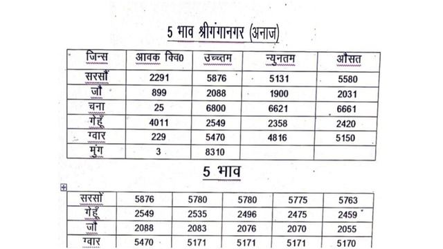Rajasthan Haryana anaj Mandi bajar bhav gwar sarson narma kapas mung chana mungfali jeera saunp jo