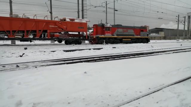 ТЭМ2-7523. СМ 2ПК. Уборка горки от снега. Петрозаводск. Товарная станция. смотреть онлайн