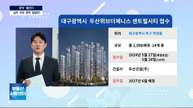 부동산 시황센터 : 대구광역시 북구 학정동 두산위브 더 제니스 센트럴시티 :: 5월 3주 '청약캘린더' смотреть онлайн
