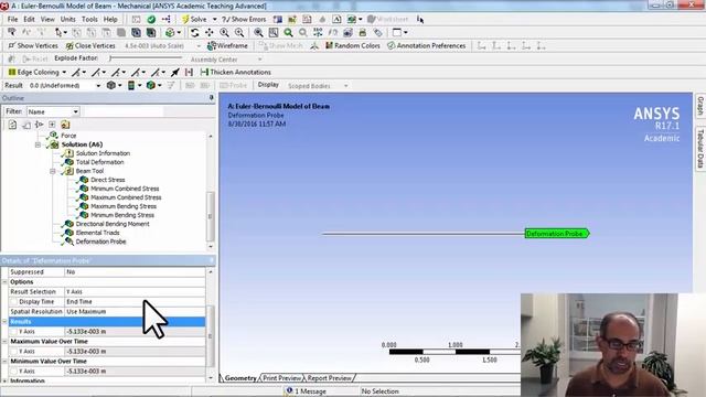 Beam in ANSYS: Probe Displacement смотреть онлайн