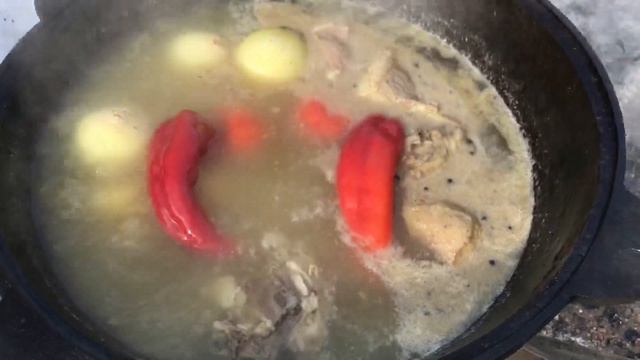 Шурпа #на костре #в казане #на природе