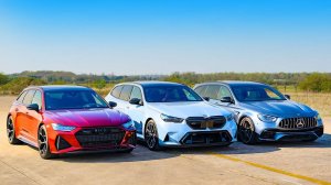 Заезд самых быстрых универсалов： BMW M5 против Audi RS6 против AMG E63S carwow- Русская версия