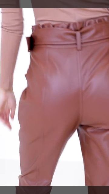 BROWN PANEL DETAIL FAUX LEATHER TROUSERS смотреть онлайн