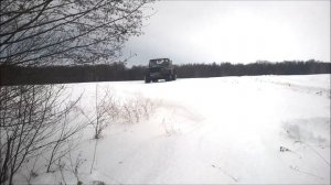 На трех уазах по тяжёлому, мокрому снегу