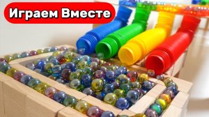 Гонки шариков в цветном туннеле 🟠🔴🟡 Строим горки и запускаем шарики ! Видео для детей