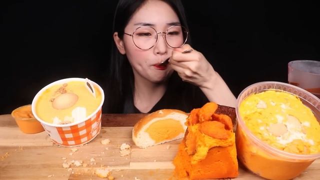 ASMR🧡황치즈푸딩 케이크 쿠키슈 도넛 버터바 아이스크림 🧀 황치즈 디저트 먹방 YELLOW CHEESE PUDDING CAKE ICE CREAM DESSERT MUKBANG