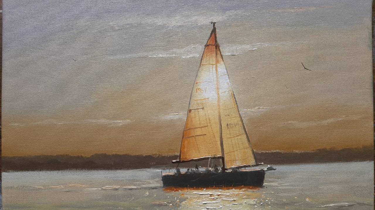 Яхта.Живопись маслом