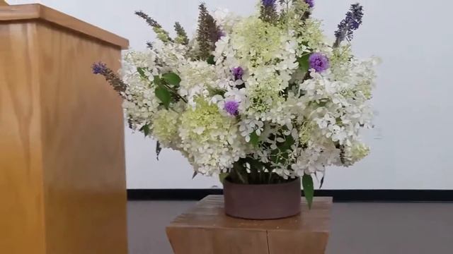 Flower #02_Church Flower Arrangement _Hydrangea, Liatris, Blue Butterfly Bush