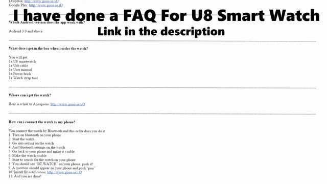U8-SmartWatch FAQ смотреть онлайн
