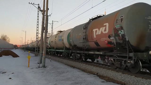 Электровоз ВЛ11М-450/445Б с наливным поездом перегон Каналстрой - Дмитров 28.02.2022 смотреть онлайн