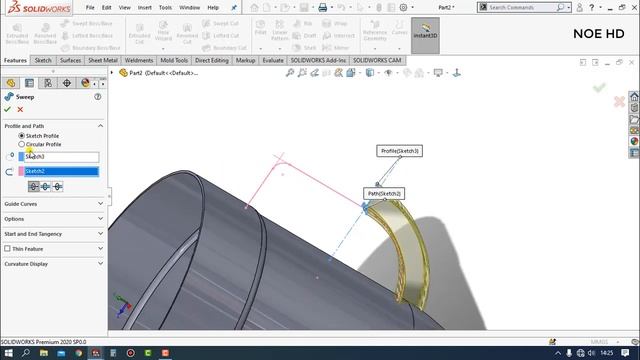 solidworks tutorial swept boss for beginners смотреть онлайн