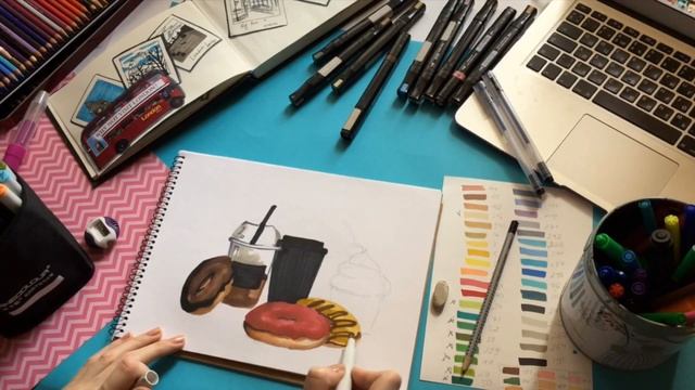 DRAW DONUTS AND COFFEE / ЗАРИСОВКА ВКУСНЯШЕК смотреть онлайн