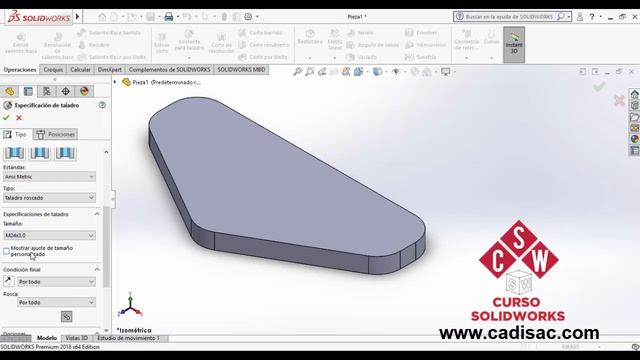 Asistente para taladro y Rosca Cosmetica Solidworks 2018 смотреть онлайн