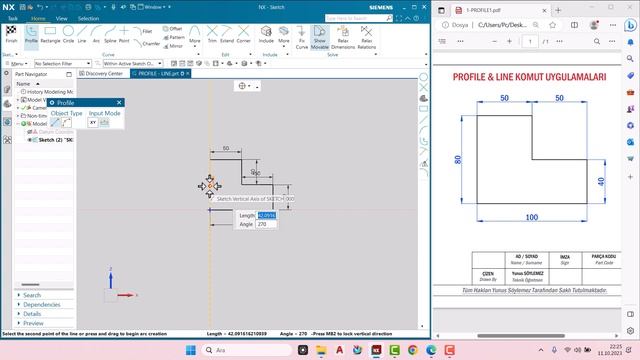2) Profile ile Uygulama | Siemens NX 2212 CAD смотреть онлайн