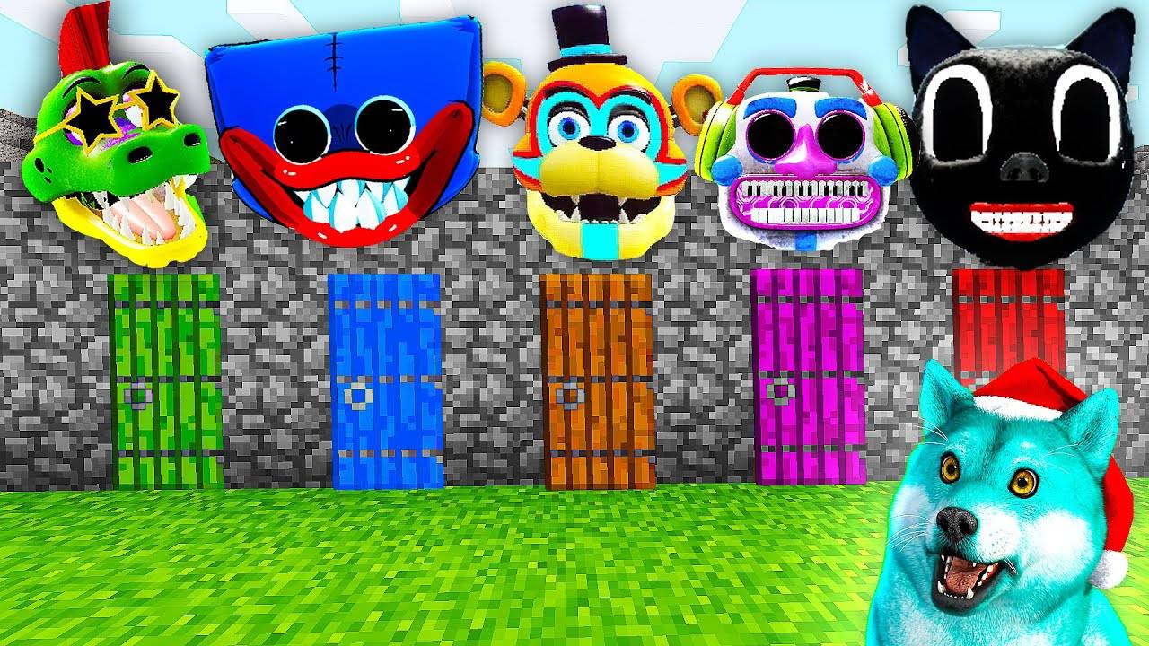 Выбери правильную дверь персонажей из фнаф 9 и хагги вагги и мультяшный кот в майнкрафт смотреть онлайн