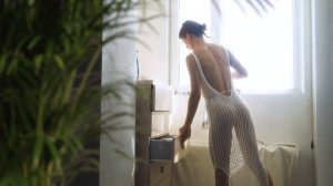 ❤️ Transparent dressing room cleaning with cute Tina in a dress