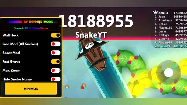WORLD RECORDS SCORE SNAKE IO MOD MENU 🐍 EPIC SNAKE IO GAMEPLAY ALL HACKS USE #snakeio #modmenu