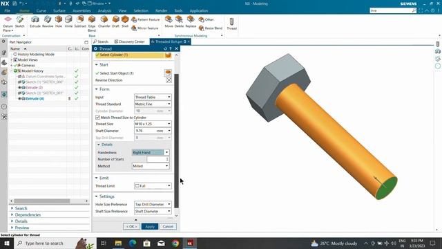 How to create standard Thread in NX смотреть онлайн